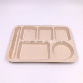 Restaurant widely used solid color beige melamine 6 divided tray