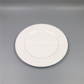 High quality pure white melamine dinner dish plate embossed dot on rim