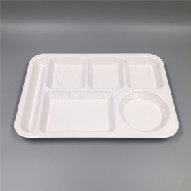 Daily use white melamine 6 divided food tray plastic lunch tray