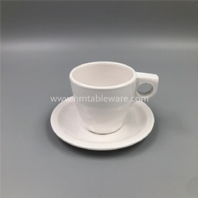 BPA free white melamine drink cup with saucer for hotel outdoor using