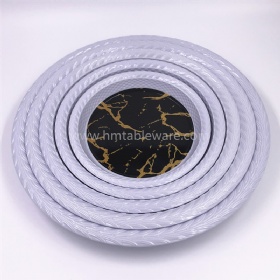 Fashionable widely use melamine round wavy trays with design