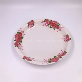 Daily use white plastic melamine round tray with custom print