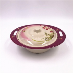 SGS standard oval shaped brown melamine handled lid bowl with print