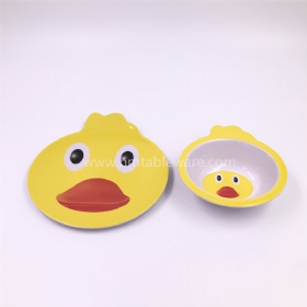 FDA food grade children melamine dinner set with duck shape design