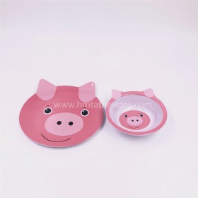 High quality kids melamine tableware set with animal pig shape design