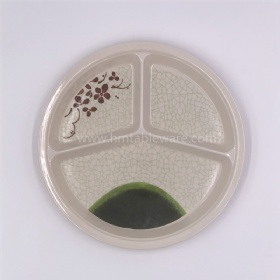 Restaurant daily used melamine 3 divided lunch plate with design