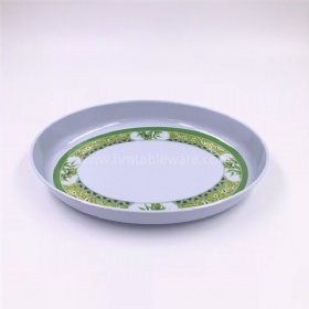 Factory direct supplier melamine oval deep plate with bamboo print