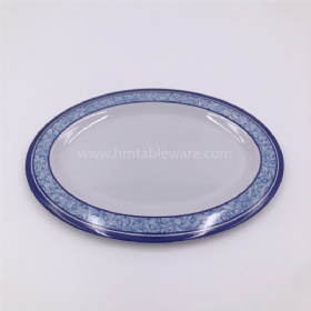 Daily use melamine dishware oval shaped dinner dish with design