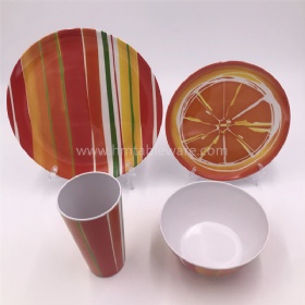 Promotional wholesale 16pcs melamine tableware set with lemon design